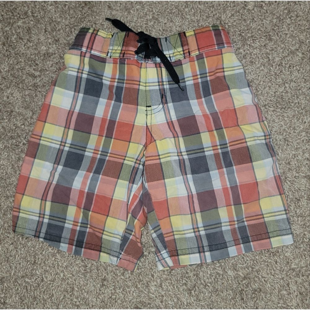 Janie & Jack Multi Color Summer Plaid Boys Mesh Lined Swim Trunks Shorts Size 5
